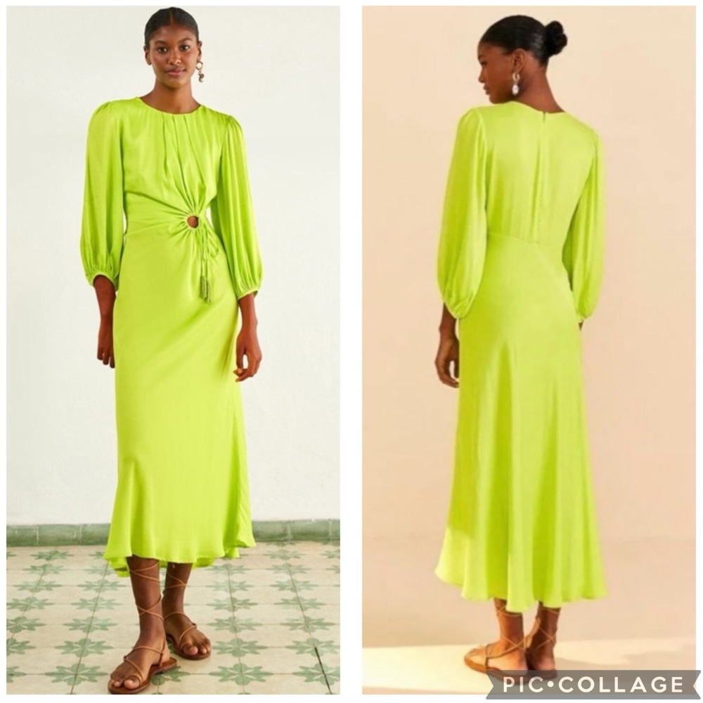 Farm Rio Lime Piping Cut Out Midi Dress L - Picture 2 of 12